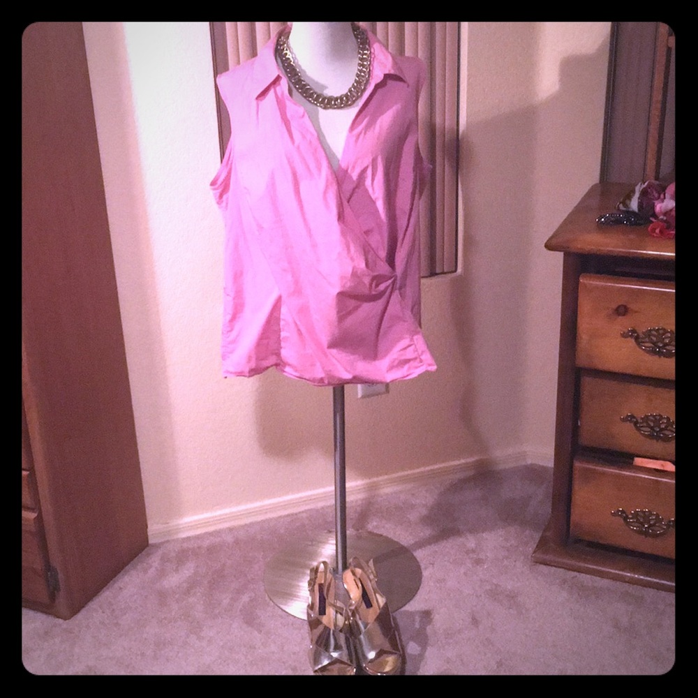 Classy Pink Cotton Talbots Faux Wrap Top